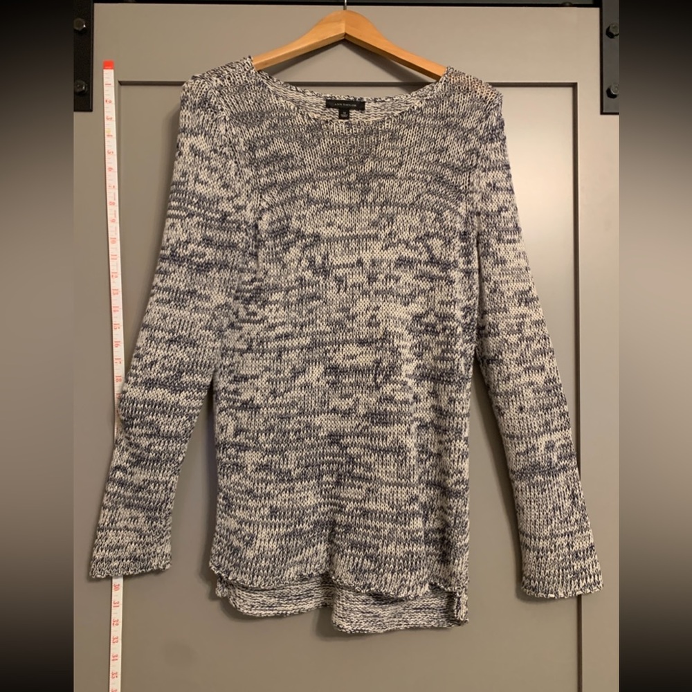 Ann Taylor Navy Blue and White Linen Blend Knit Pull Over Sweater Women’s M